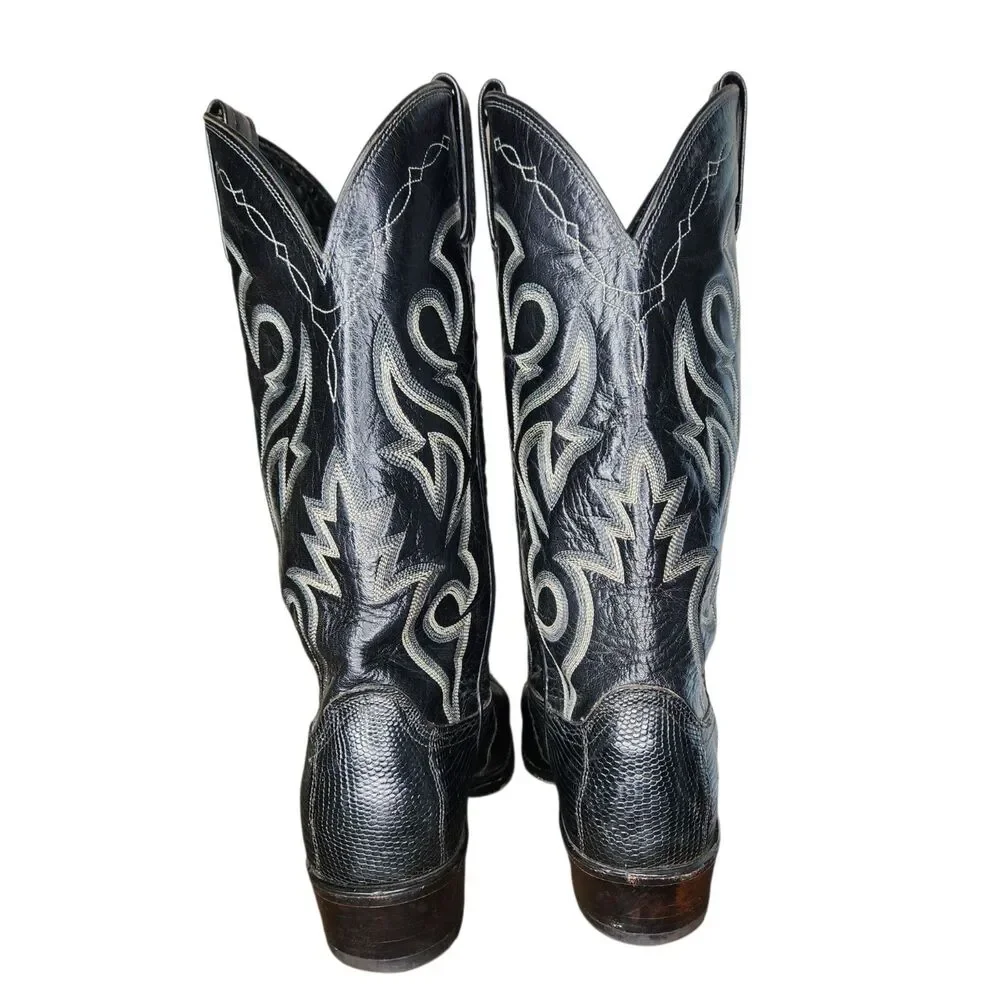 DAN POST Mens Exotic Leather Black Teju Lizard Western Cowboy Boots 8 EW 350 R